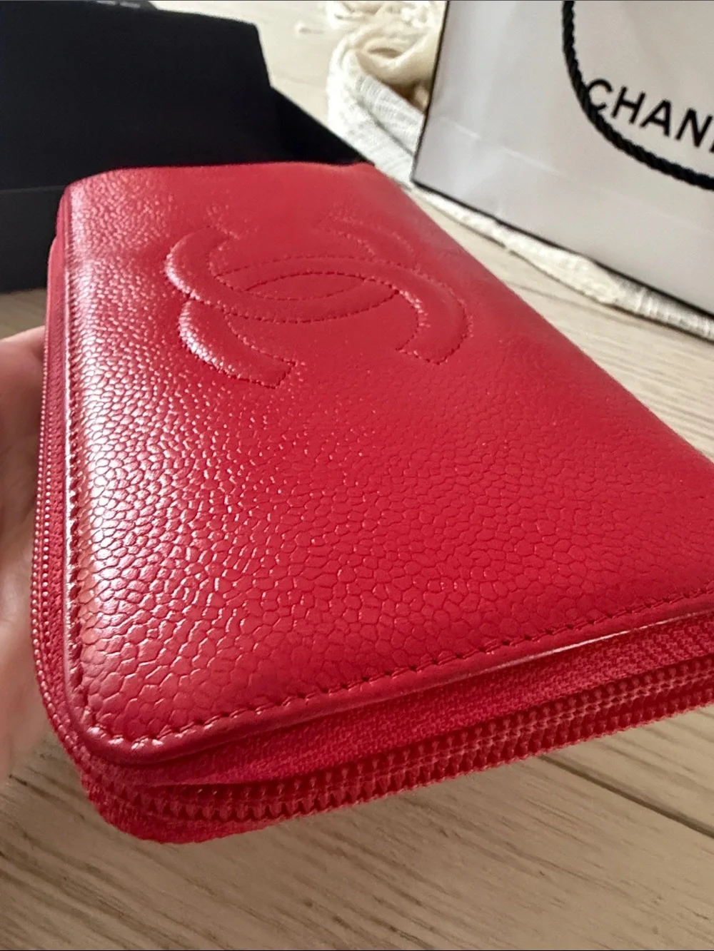 CHANEL CC Logo Zip Around Wallet